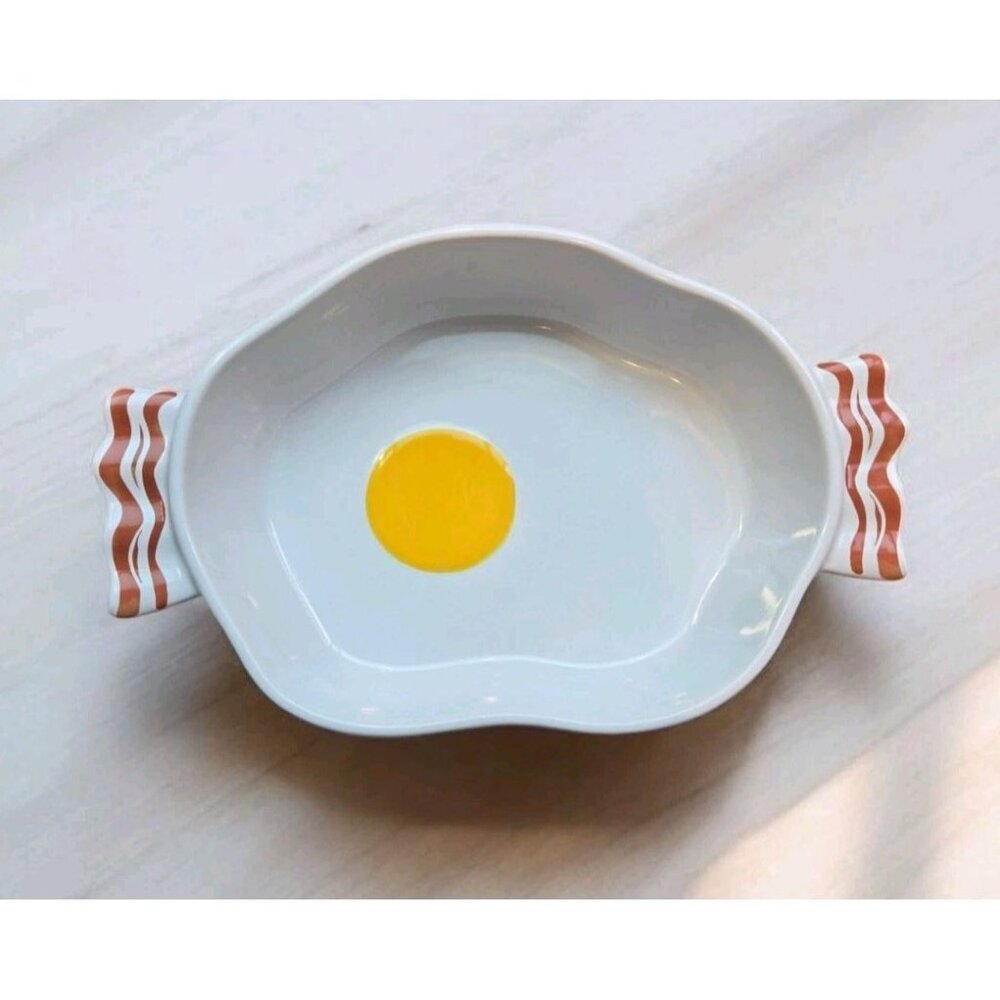 New Ceramic Stoneware Bacon Handle Egg Serving Breakfast Dish Kitchen